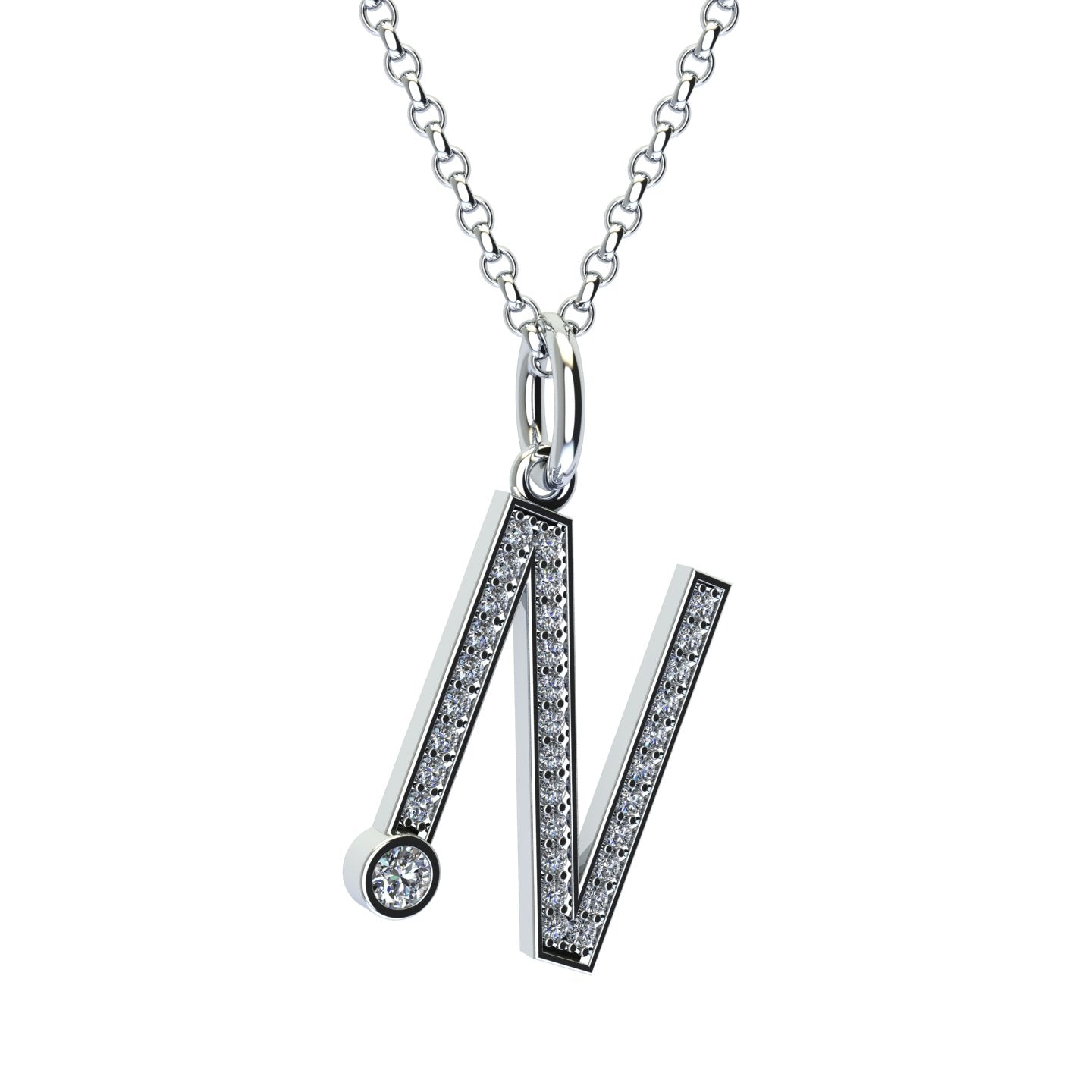 letter N pendant with lab made diamonds