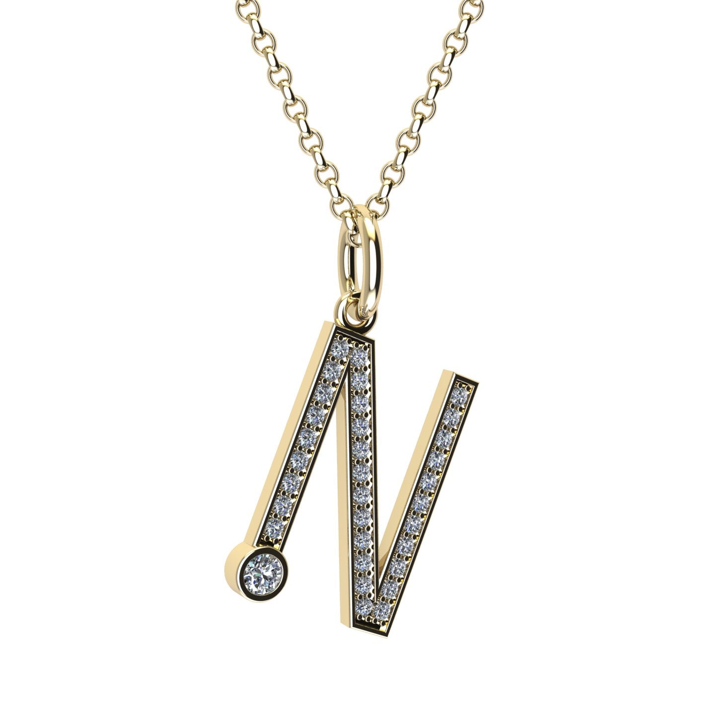 letter N pendant with lab made diamonds