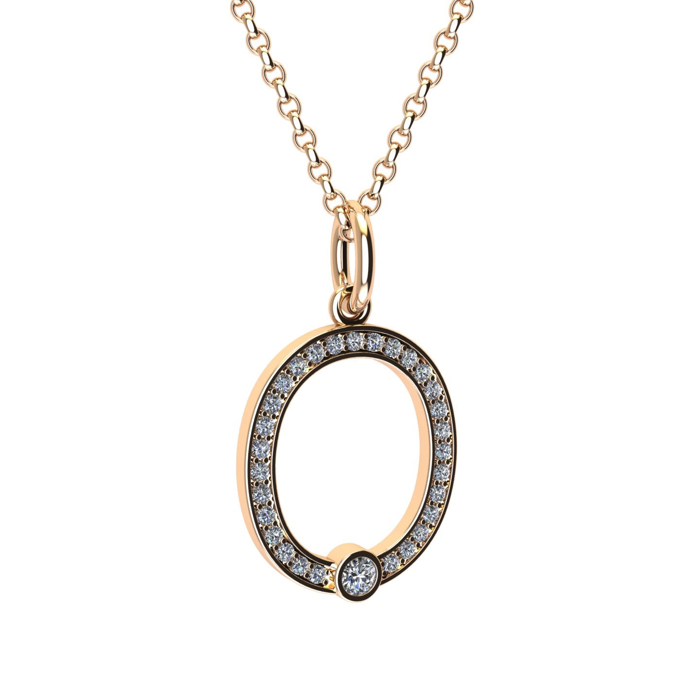 letter O pendant with lab made diamonds