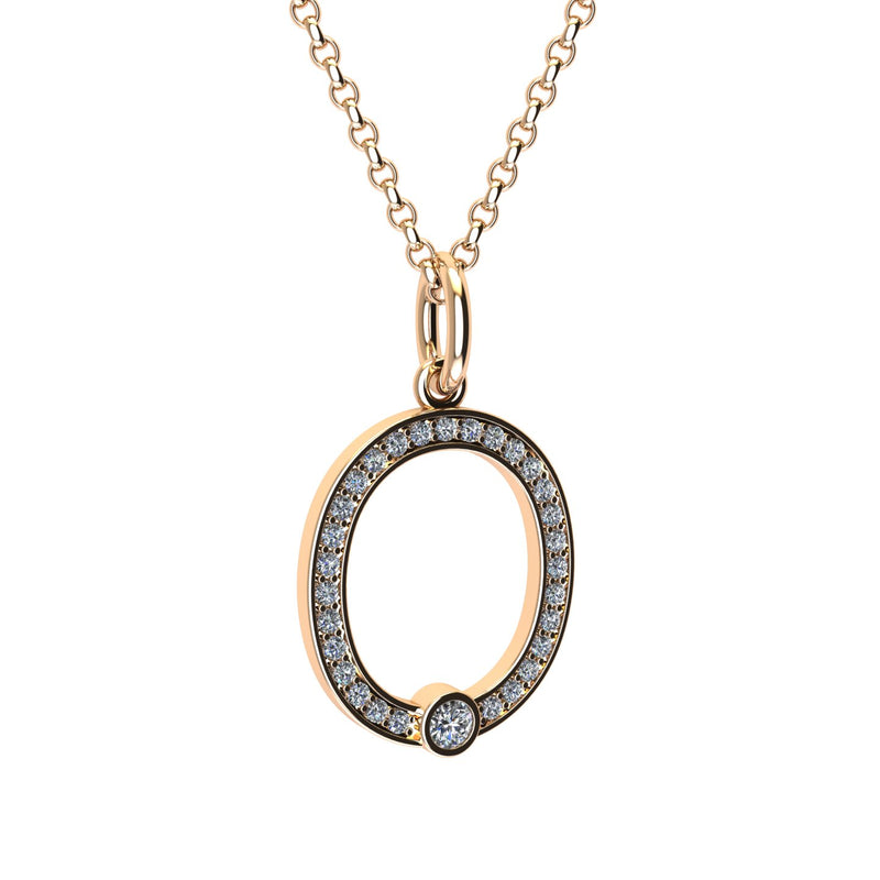 letter O pendant with lab made diamonds