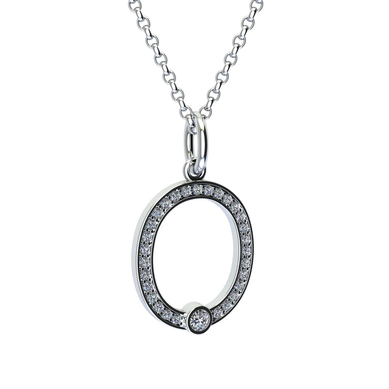 letter O pendant with lab made diamonds