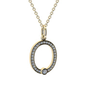 letter O pendant with lab made diamonds