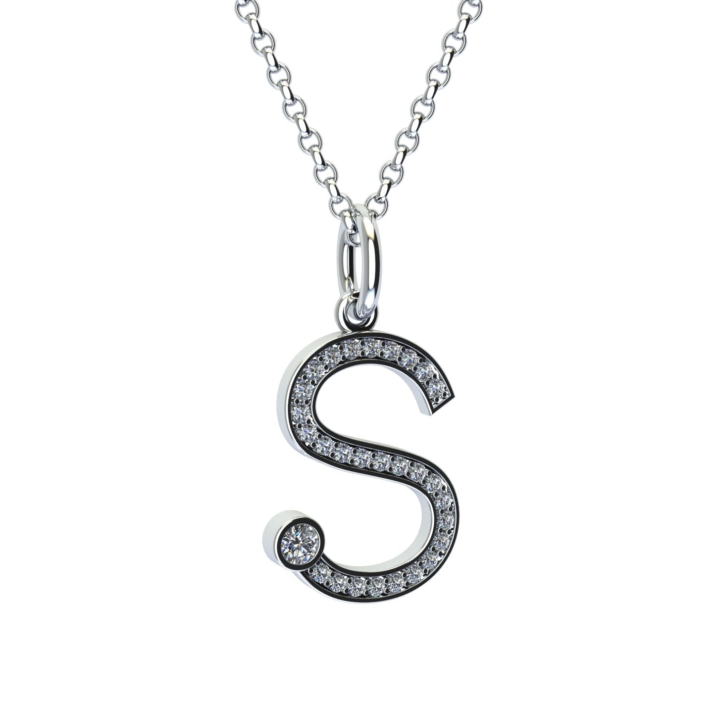 letter s pendant with lab made diamonds