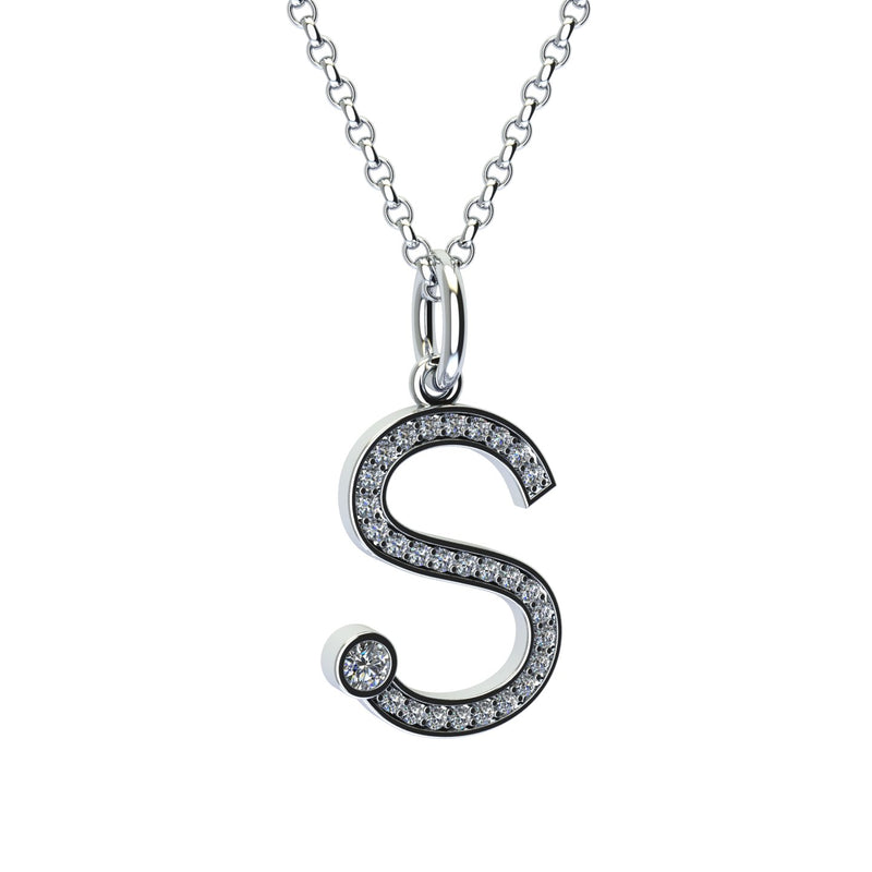 letter s pendant with lab made diamonds