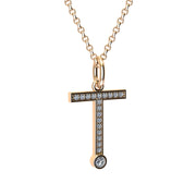 letter t pendant with lab made diamonds