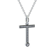 letter t pendant with lab made diamonds