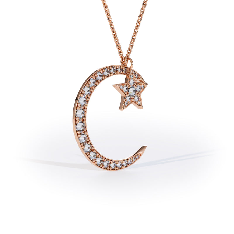 moon and star pendant with inverted  diamonds