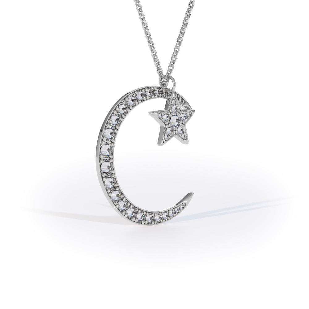 moon and star pendant with inverted  diamonds