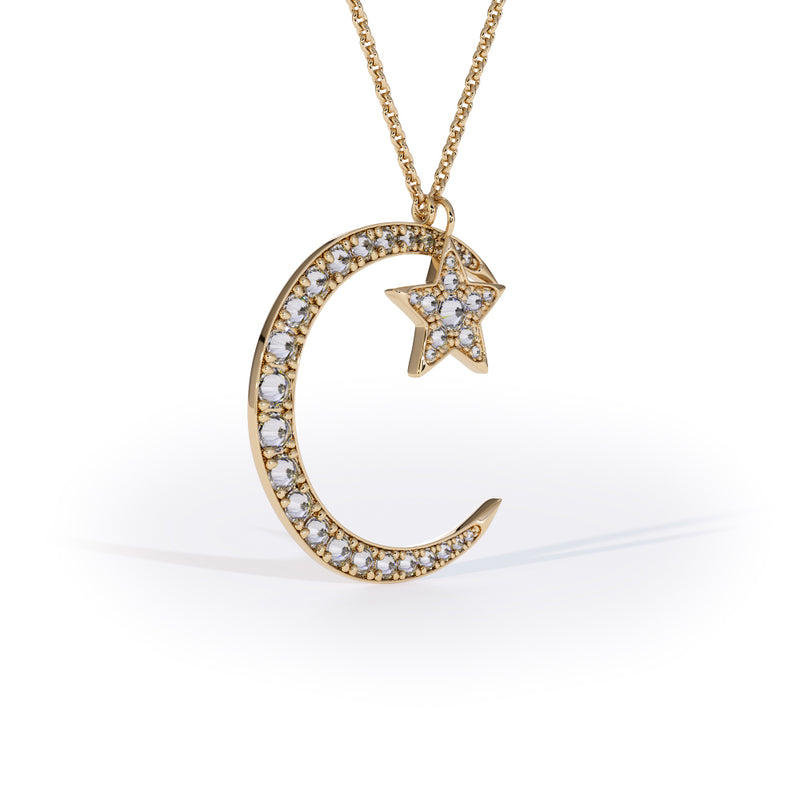 moon and star pendant with inverted  diamonds