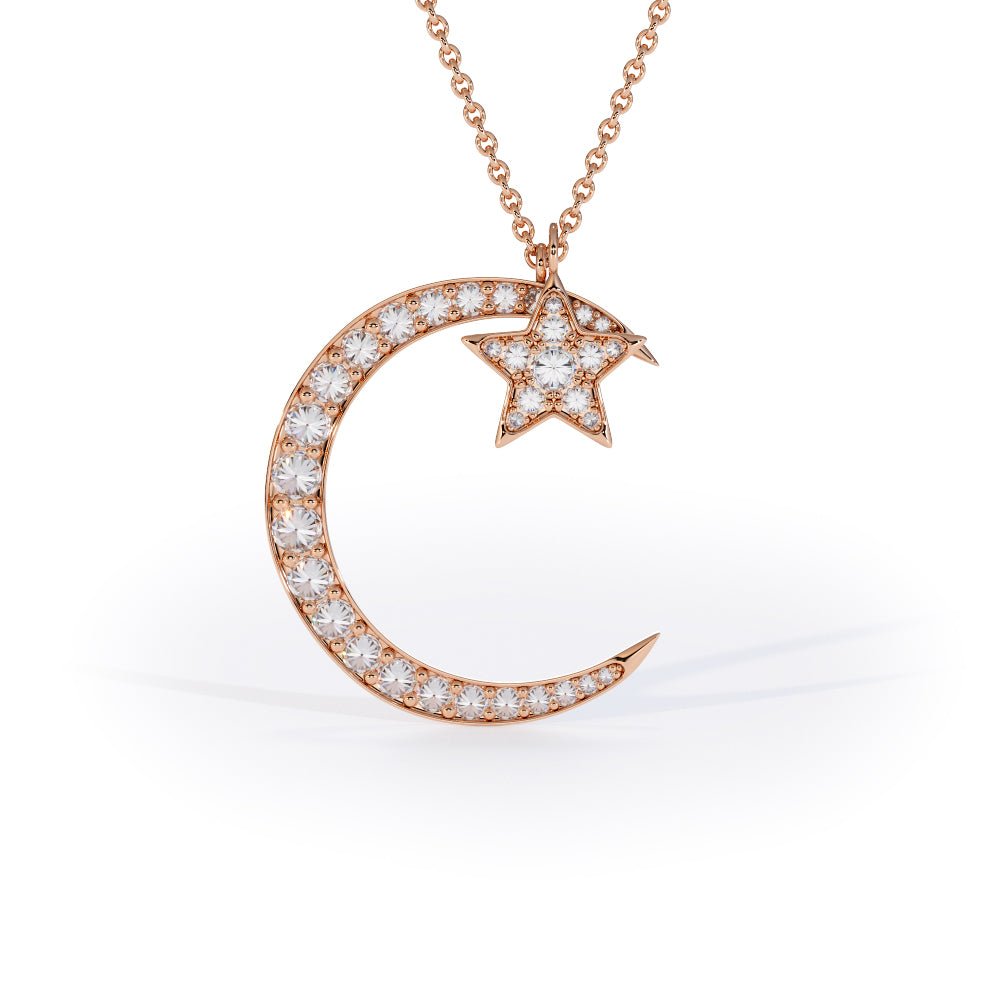 moon and star pendant with inverted  diamonds