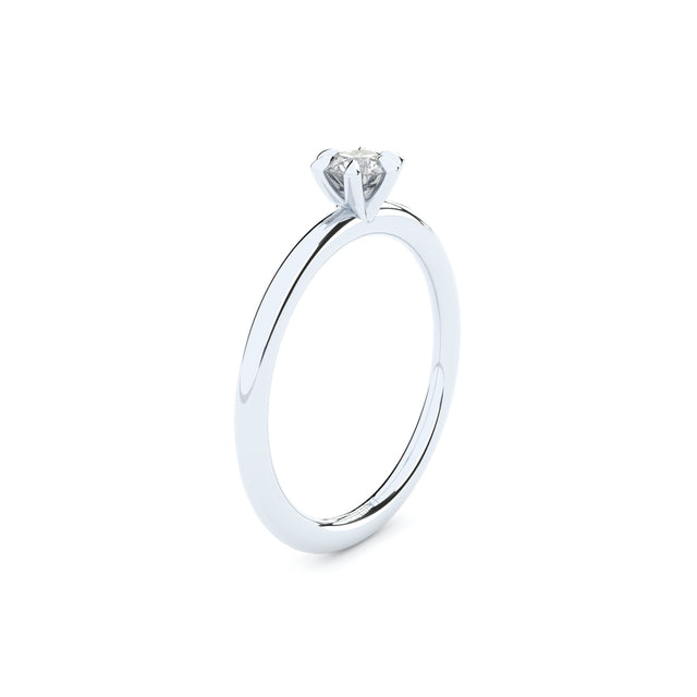 reinvented 6 prong solitaire engagement ring with lab grown diamonds by Formes